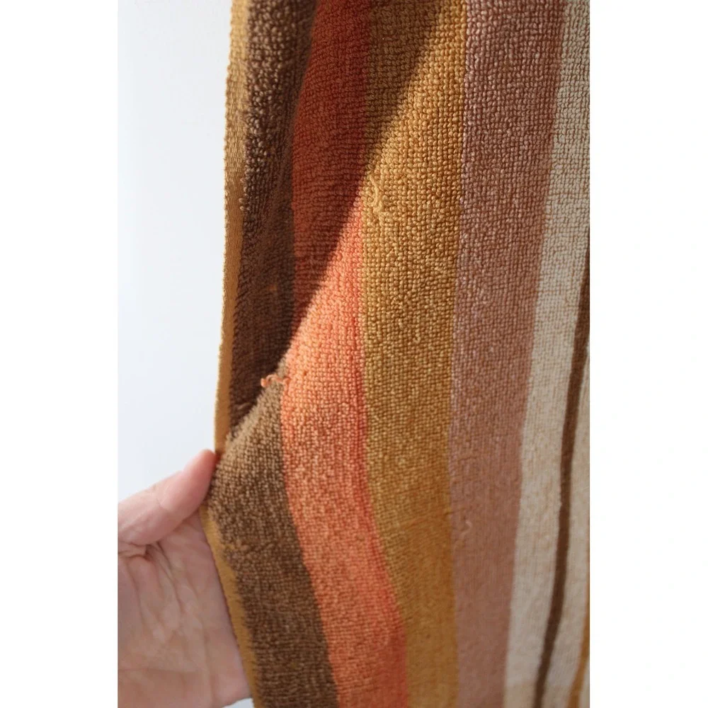 Vtg Franco Brown Cotton Terry Sailboat Beach Towel Retro Nautical Sunset Stripe